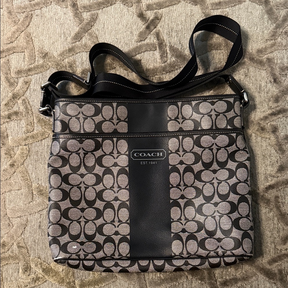 Coach Signature Black and Gray Messenger Bag